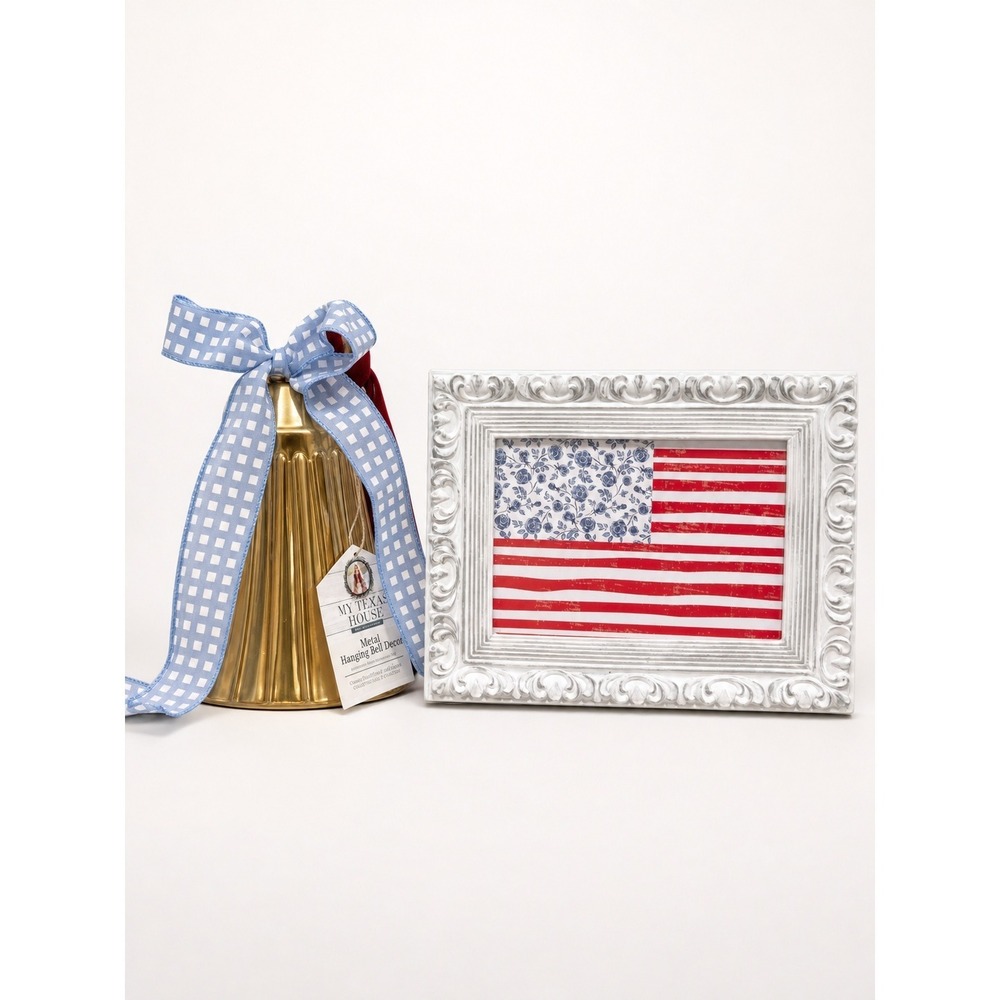 My Texas House Bell Flag Art Gingham Ribbon Patriotic Decor Bundle